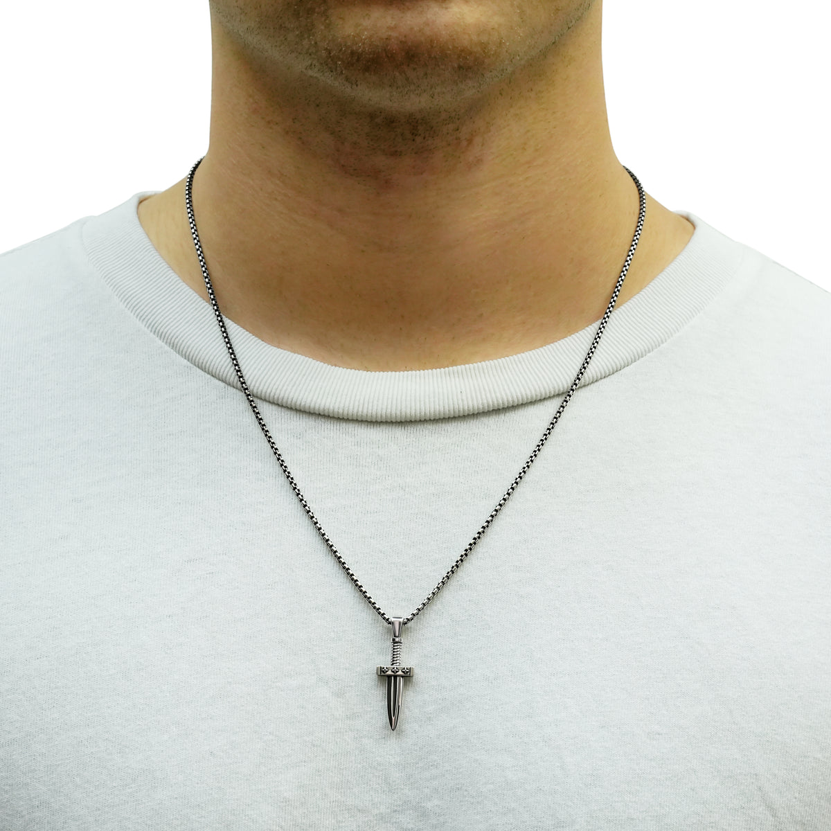 2mm Box Chain & Dagger Pendant Set