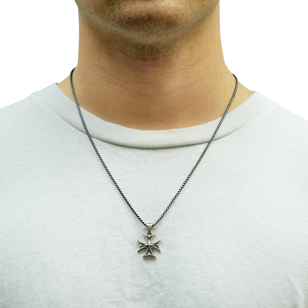 2mm Box Chain & Templar Cross Pendant Set