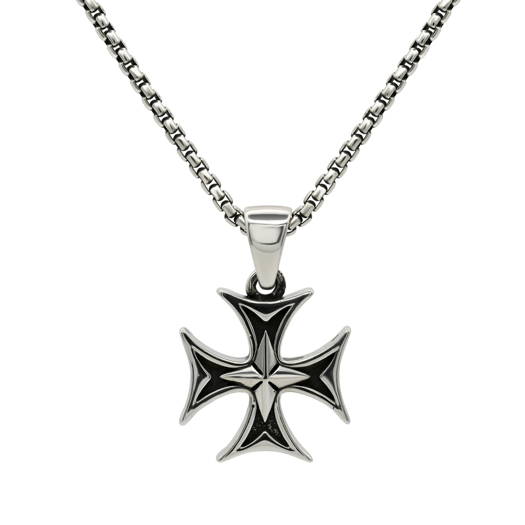 2mm Box Chain & Templar Cross Pendant Set