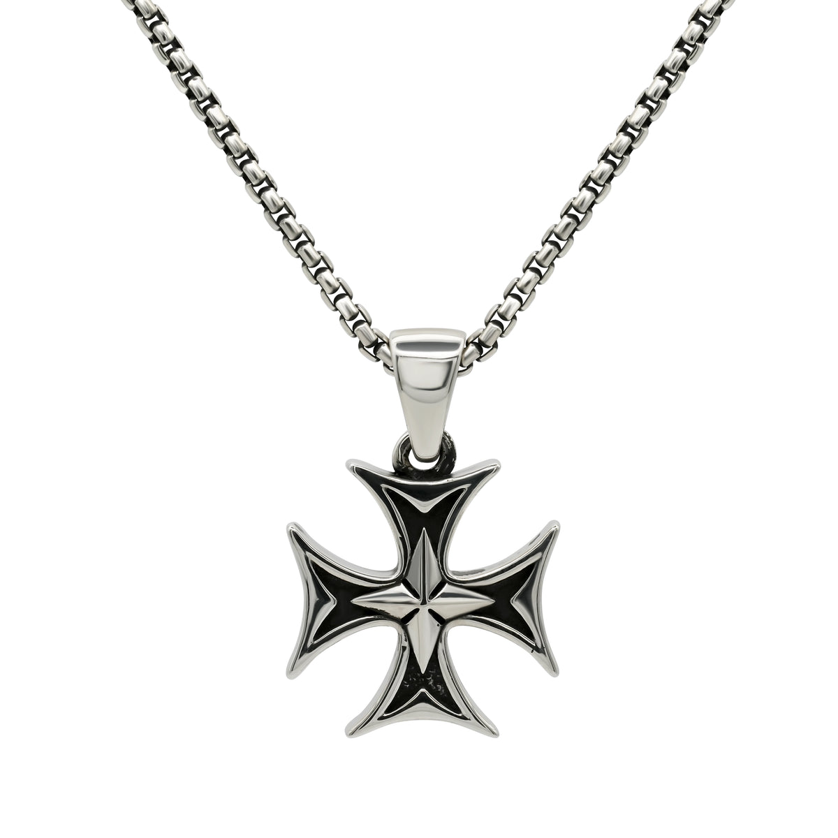 2mm Box Chain & Templar Cross Pendant Set
