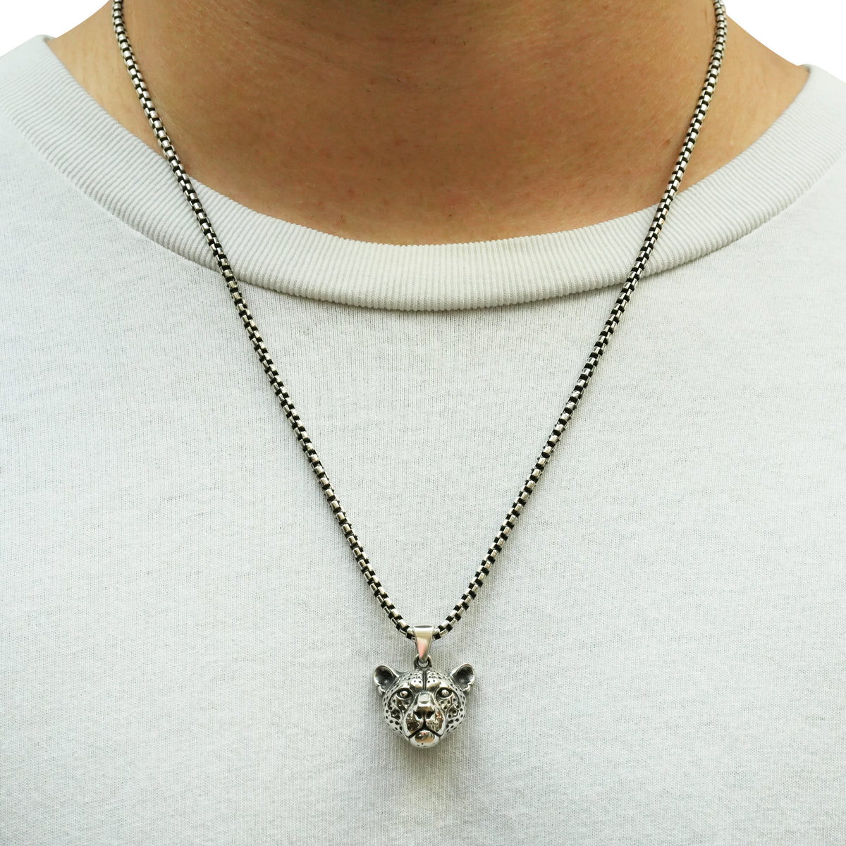 3mm Box Chain & Cheetah Pendant Set