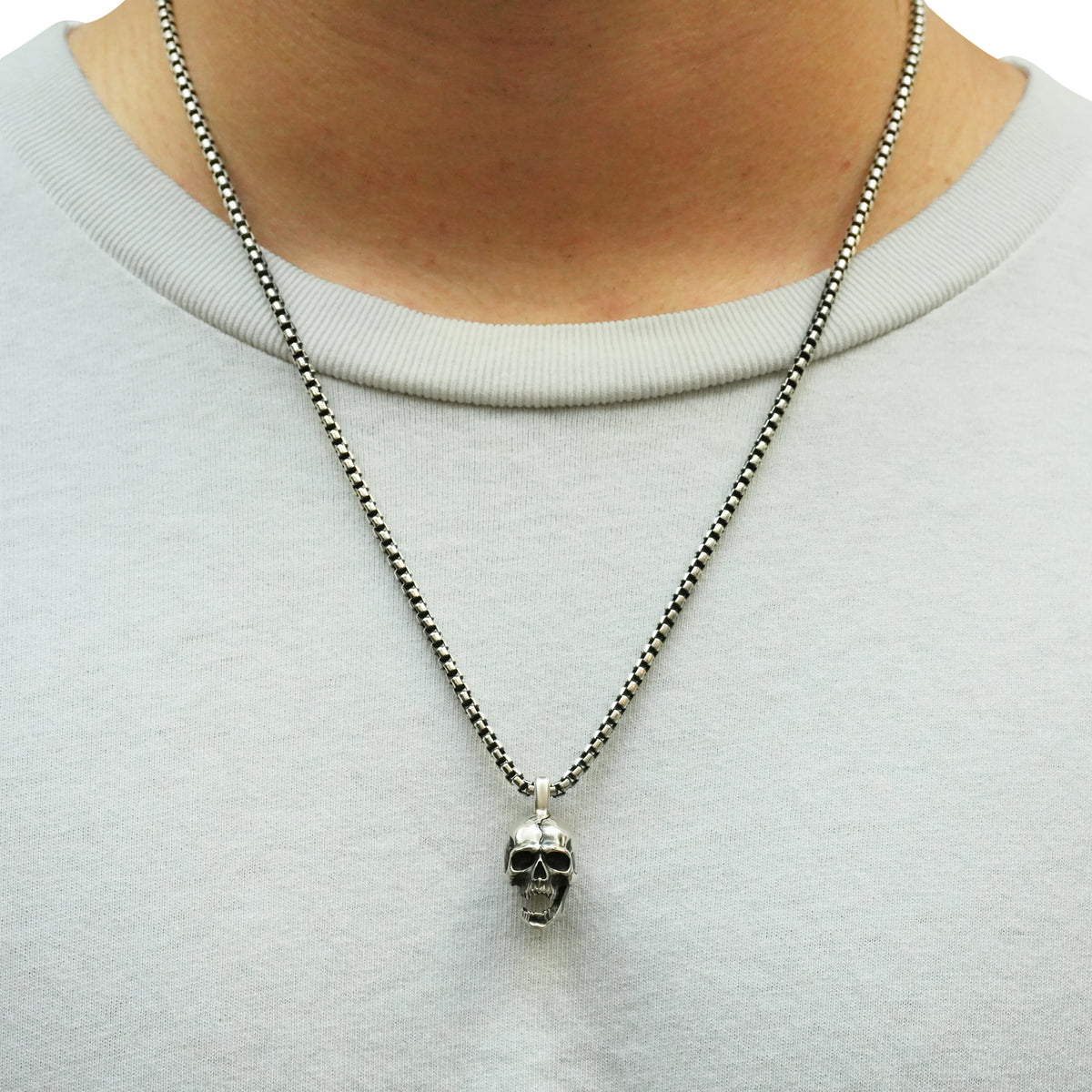 3mm Box Chain & Skull Pendant Set