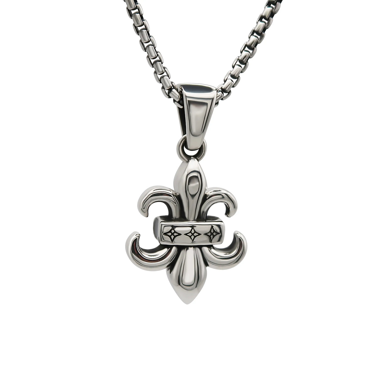 2mm Box Chain & Fleur-De-Lis Pendant Set